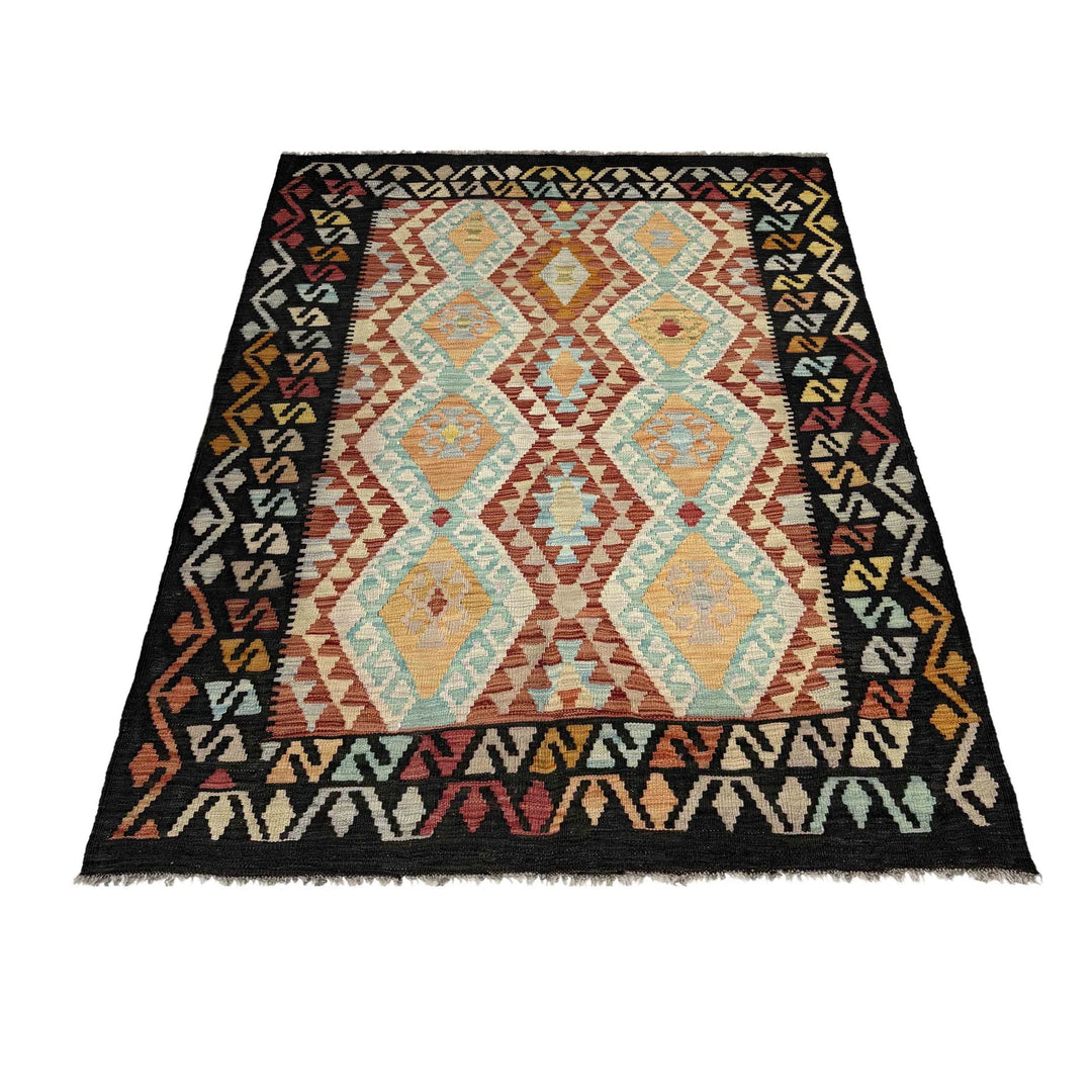 Afghan Vegetable Kilim Rug 4' 2" x 6' 2" Flat-Weave | No. AL411601
