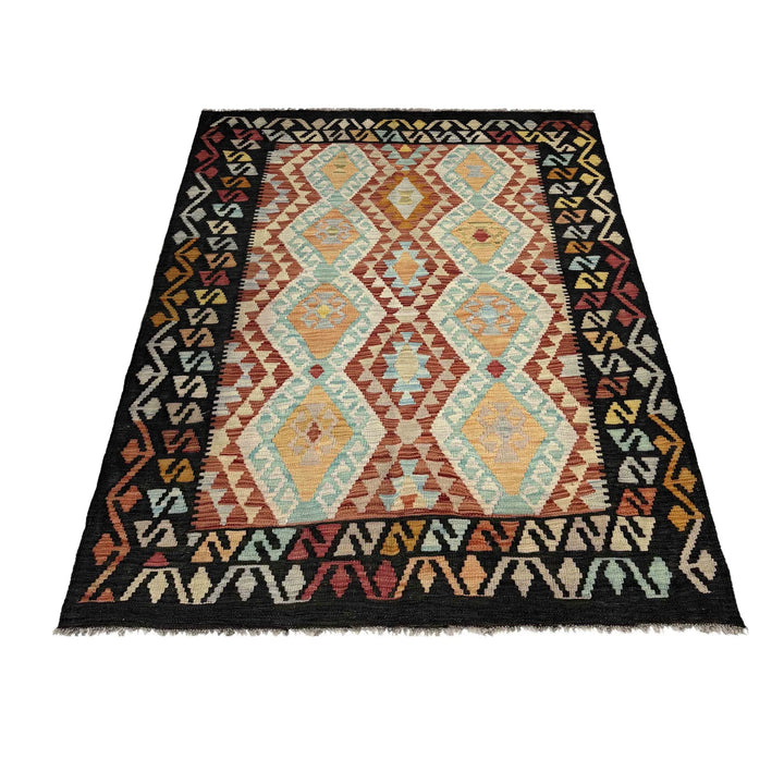 Afghan Vegetable Kilim Rug 4' 2" x 6' 2" Flat-Weave | No. AL411601