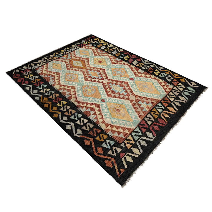 Afghan Vegetable Kilim Rug 4' 2" x 6' 2" Flat-Weave | No. AL411601