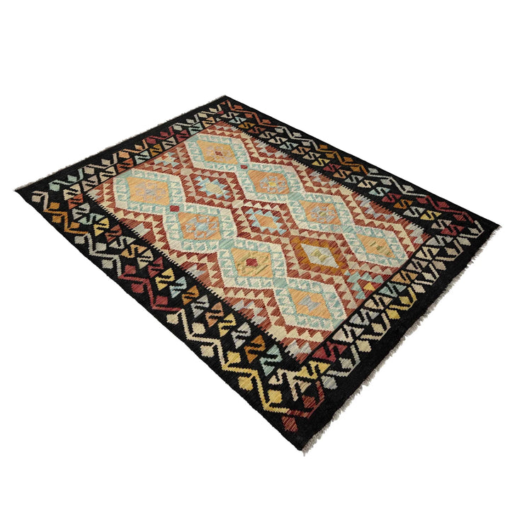 Afghan Vegetable Kilim Rug 4' 2" x 6' 2" Flat-Weave | No. AL411601