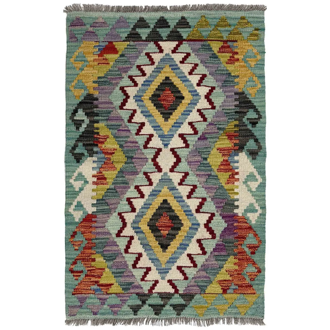 Multicolor Afghan Vegetable Kilim Rug 2'0" x 3'3" Flat-Weave | No. AL411639