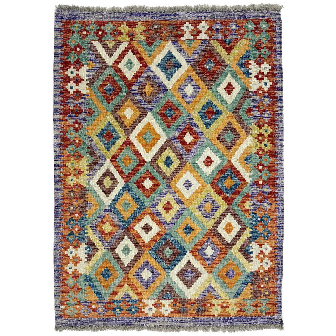 Afghan Vegetable Kilim Rug 3' 3" x 4' 8" Flat-Weave | No. AL412548