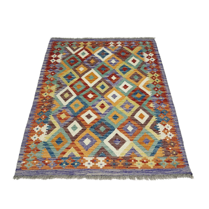Afghan Vegetable Kilim Rug 3' 3" x 4' 8" Flat-Weave | No. AL412548