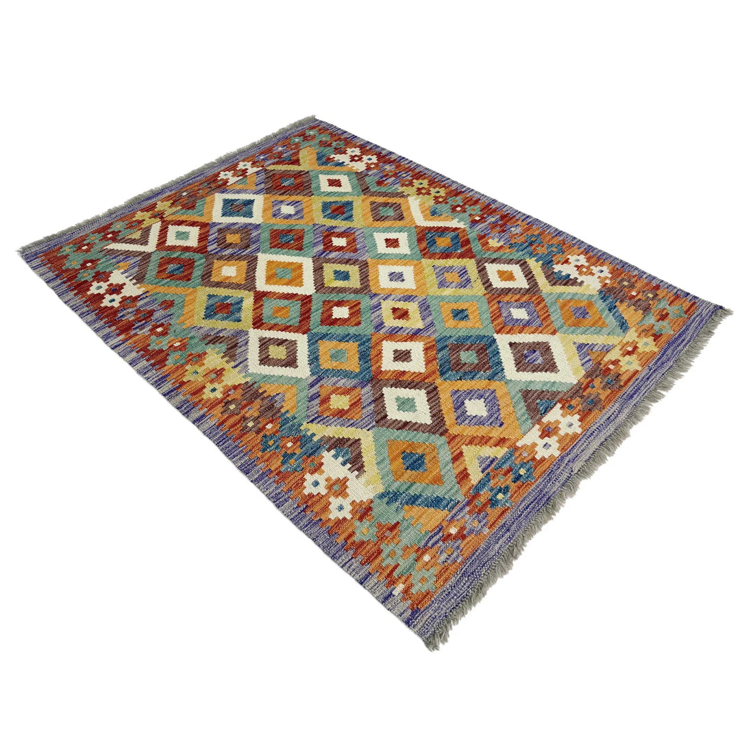 Afghan Vegetable Kilim Rug 3' 3" x 4' 8" Flat-Weave | No. AL412548