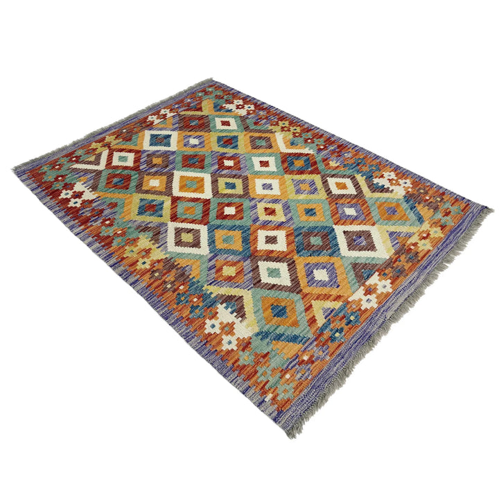 Afghan Vegetable Kilim Rug 3' 3" x 4' 8" Flat-Weave | No. AL412548