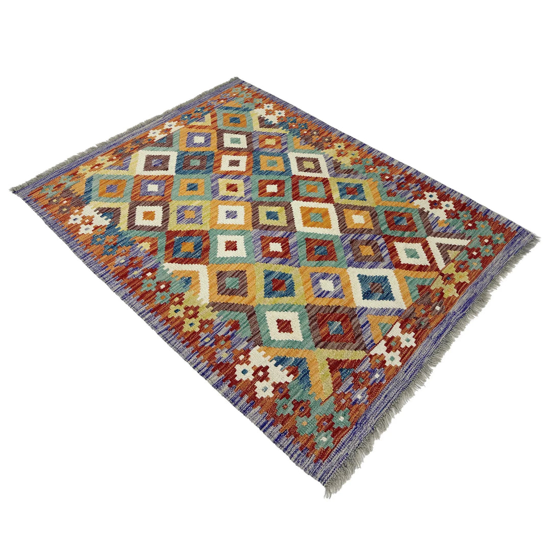 Afghan Vegetable Kilim Rug 3' 3" x 4' 8" Flat-Weave | No. AL412548