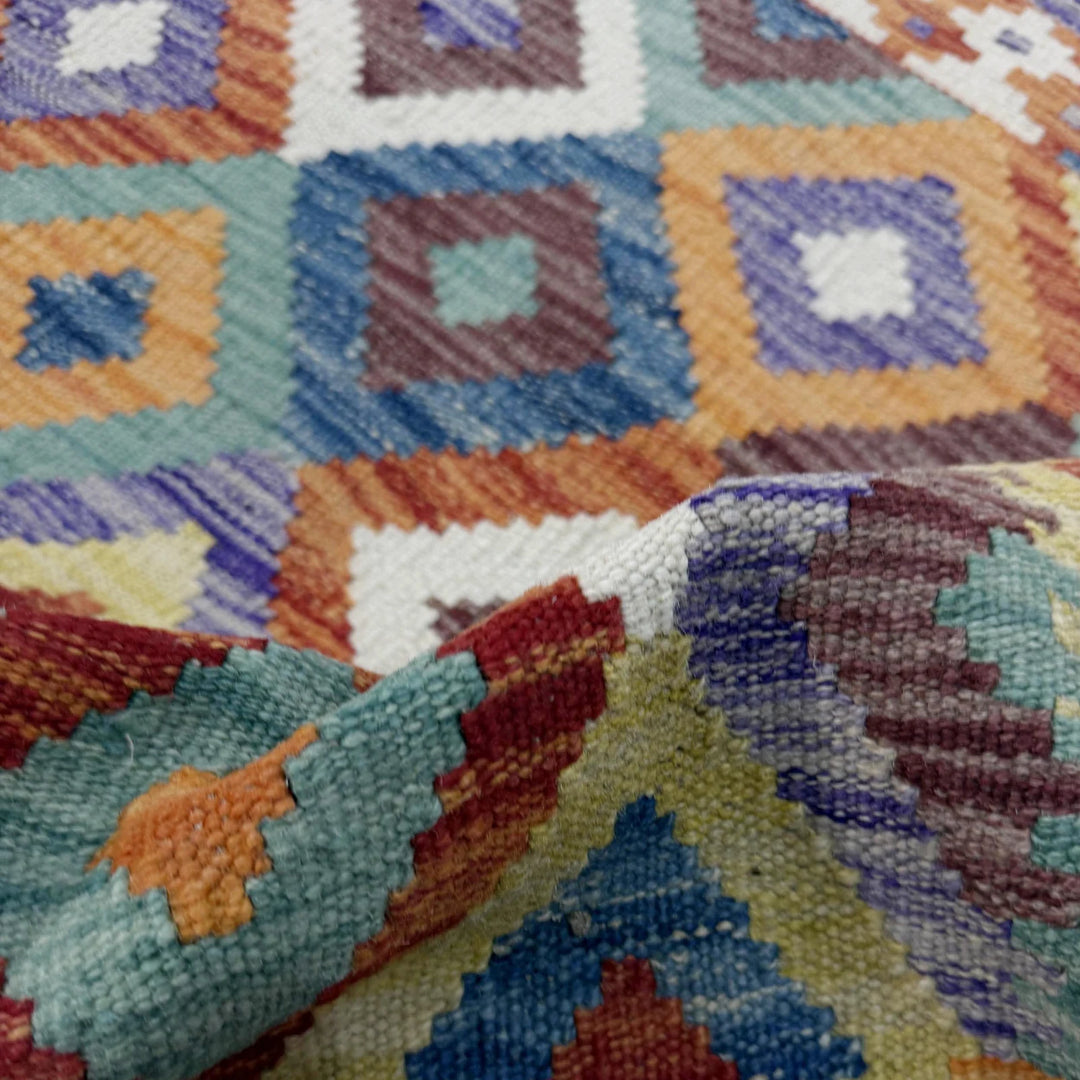 Afghan Vegetable Kilim Rug 3' 3" x 4' 8" Flat-Weave | No. AL412548
