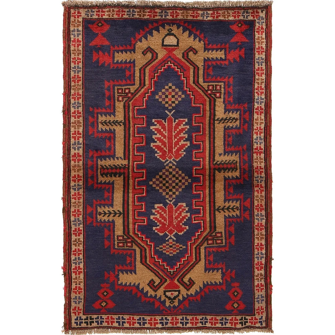 Navy Blue Afghan Baluchi Rug 3' 2" x 4' 11" Hand-Knotted | No. AL41280