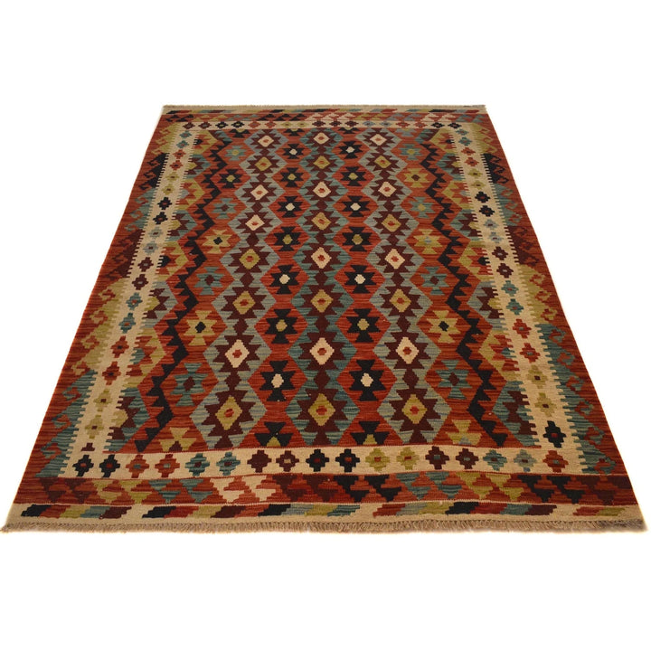 Afghan Vegetable Kilim Rug 4'11" x 6'10" Flat-Weave | No. AL41284