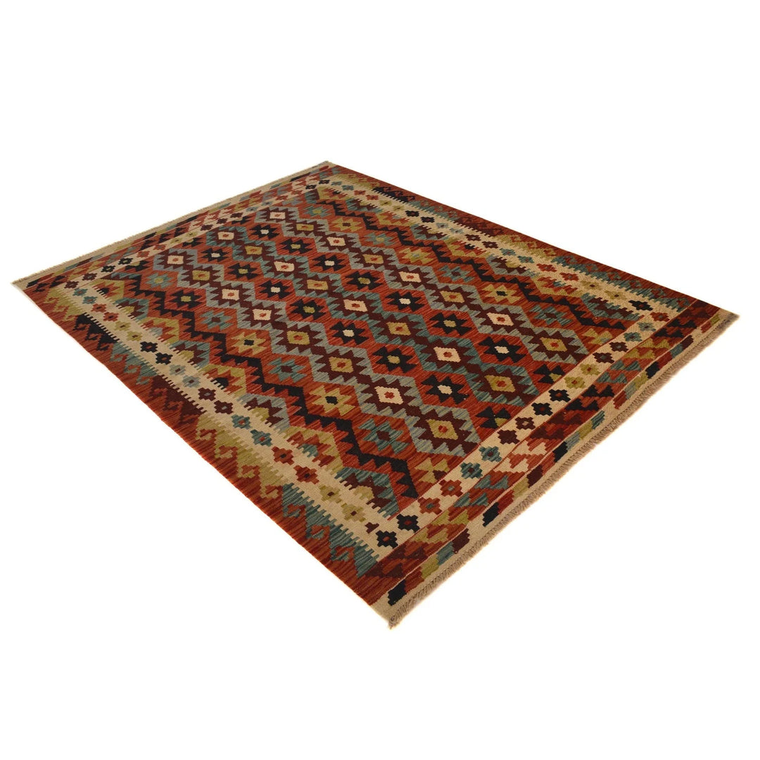 Afghan Vegetable Kilim Rug 4'11" x 6'10" Flat-Weave | No. AL41284