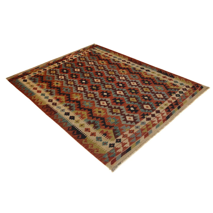 Afghan Vegetable Kilim Rug 4'11" x 6'10" Flat-Weave | No. AL41284