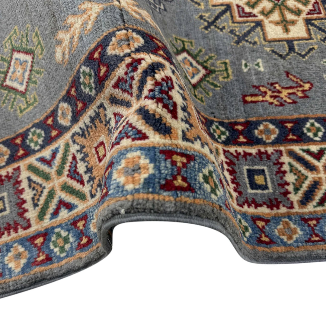 Gray Afghan Kazak Rug 2' 7" x 3' 11" Hand-Knotted | No. AL41308