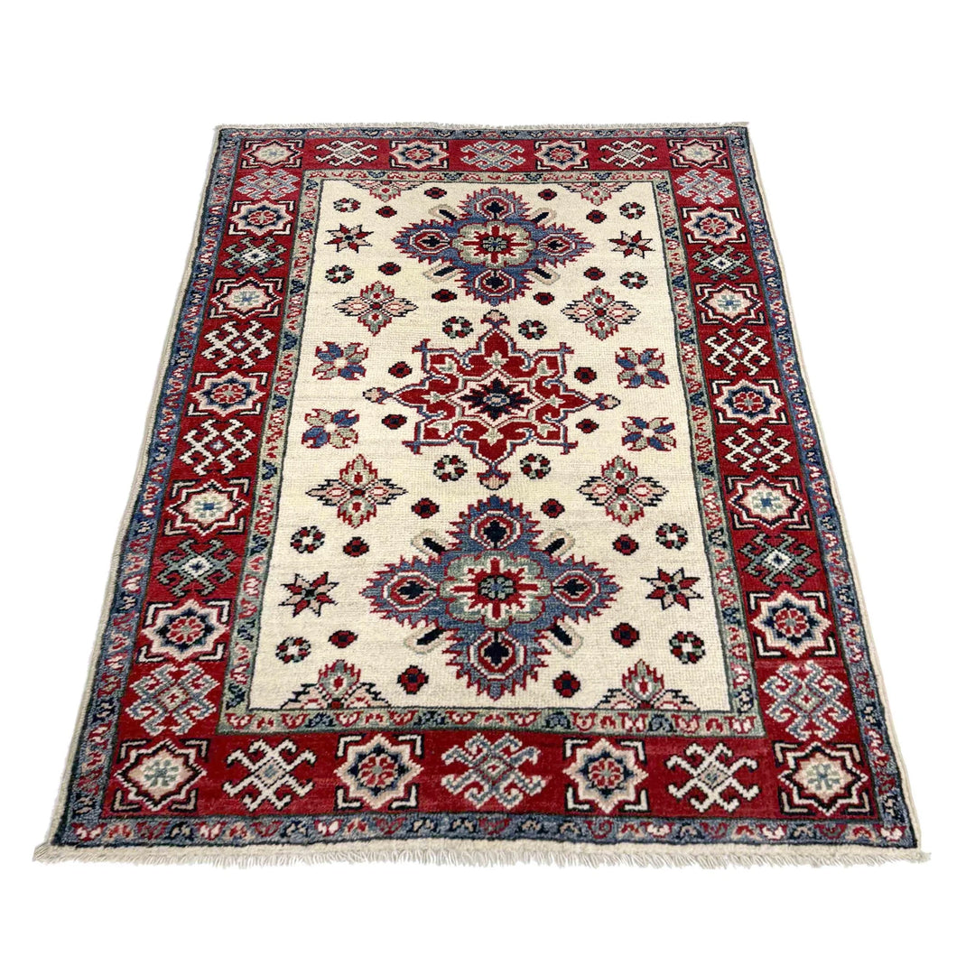 Beige Afghan Kazak Rug 2' 7" x 3' 8" Hand-Knotted | No. AL41335