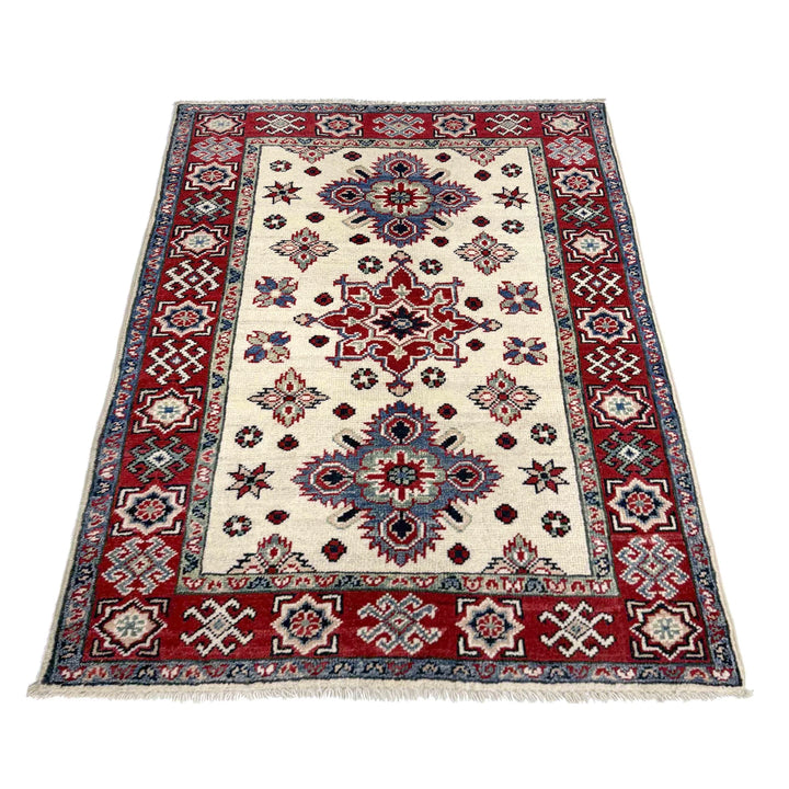 Beige Afghan Kazak Rug 2' 7" x 3' 8" Hand-Knotted | No. AL41335