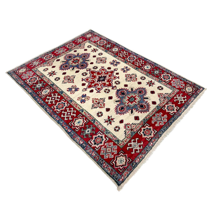 Beige Afghan Kazak Rug 2' 7" x 3' 8" Hand-Knotted | No. AL41335