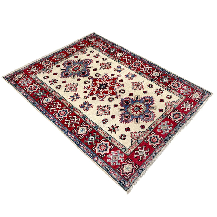 Beige Afghan Kazak Rug 2' 7" x 3' 8" Hand-Knotted | No. AL41335