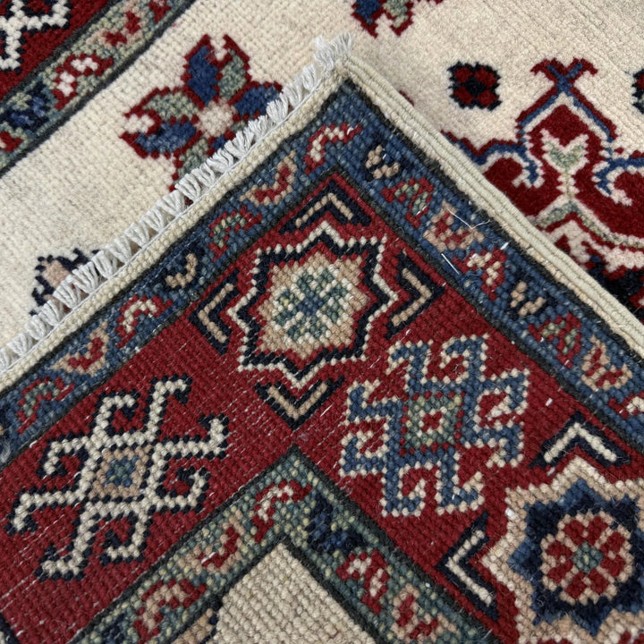 Beige Afghan Kazak Rug 2' 7" x 3' 8" Hand-Knotted | No. AL41335