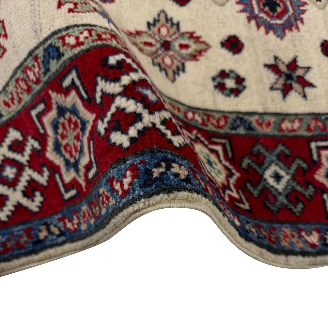 Beige Afghan Kazak Rug 2' 7" x 3' 8" Hand-Knotted | No. AL41335