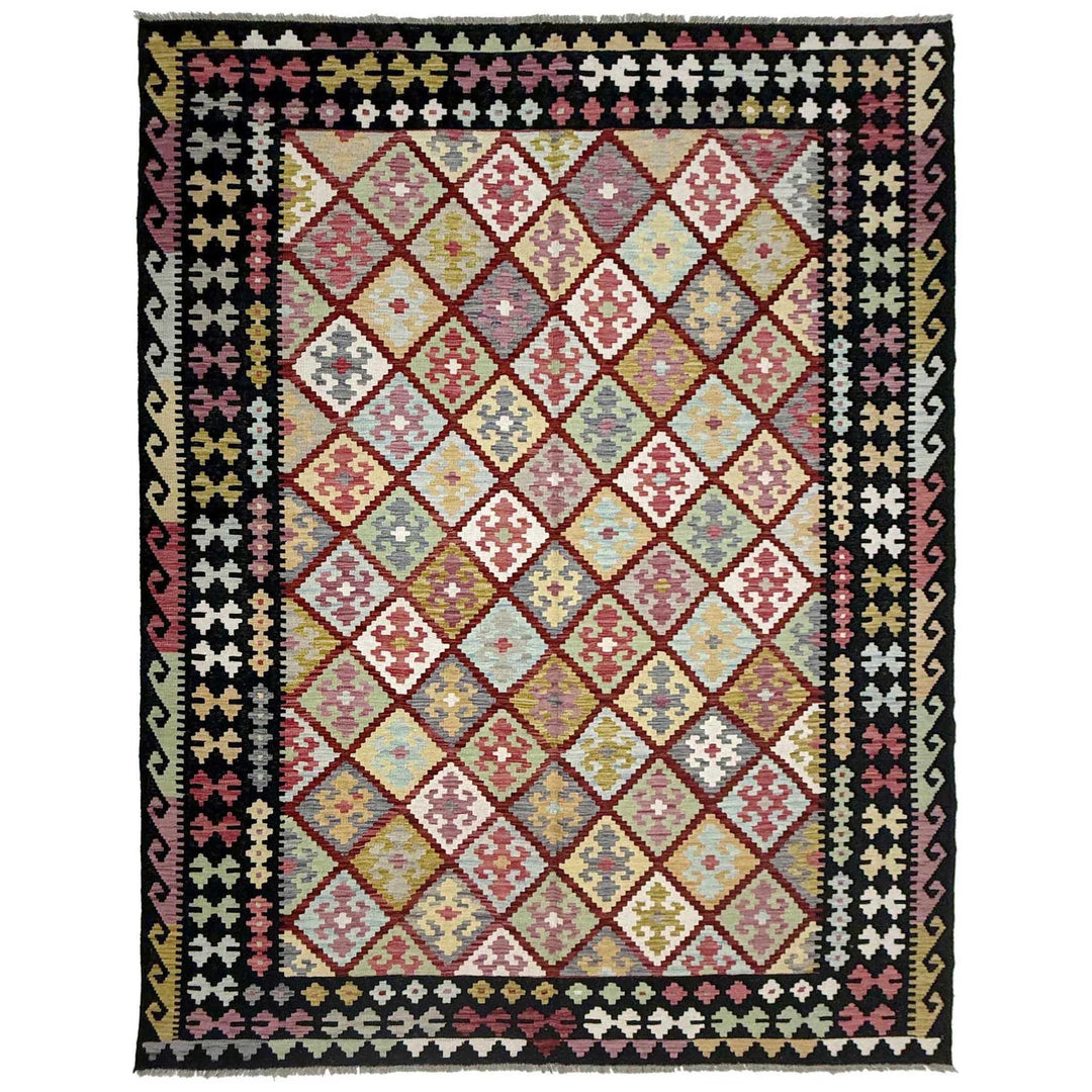 Afghan Vegetable Kilim Rug 6' 8" x 9' 9" Flat-Weave | No. AL413446