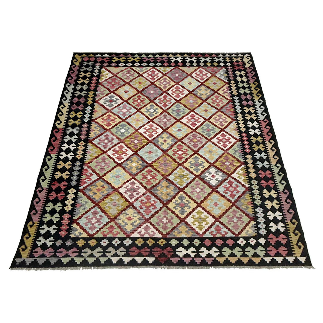 Afghan Vegetable Kilim Rug 6' 8" x 9' 9" Flat-Weave | No. AL413446