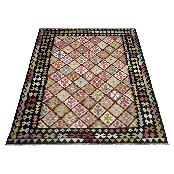 Afghan Vegetable Kilim Rug 6' 8" x 9' 9" Flat-Weave | No. AL413446