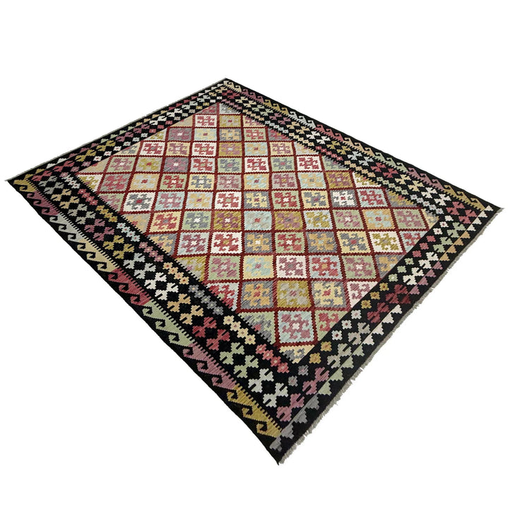 Afghan Vegetable Kilim Rug 6' 8" x 9' 9" Flat-Weave | No. AL413446
