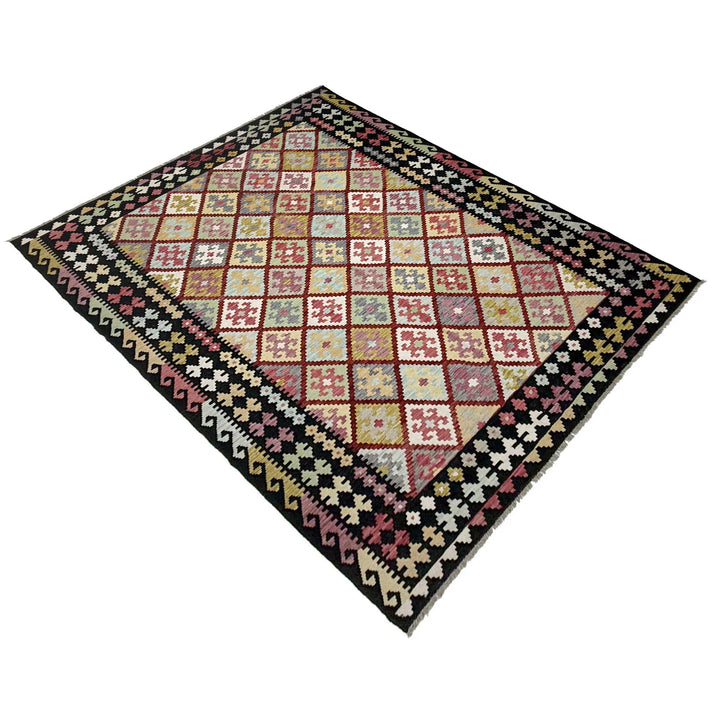 Afghan Vegetable Kilim Rug 6' 8" x 9' 9" Flat-Weave | No. AL413446