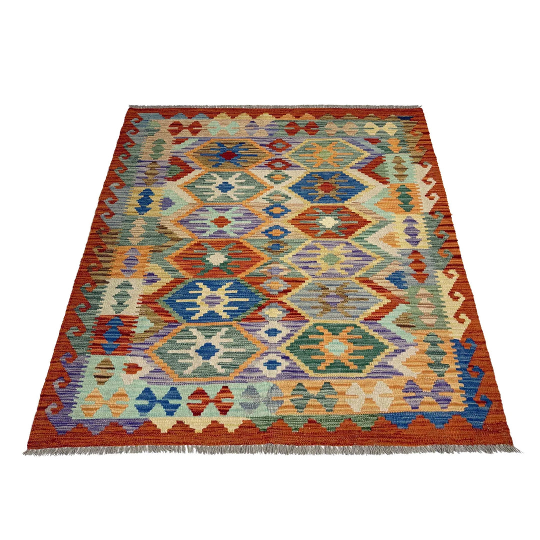 Afghan Vegetable Kilim Rug 4' 1" x 5' 6" Flat-Weave | No. AL414113
