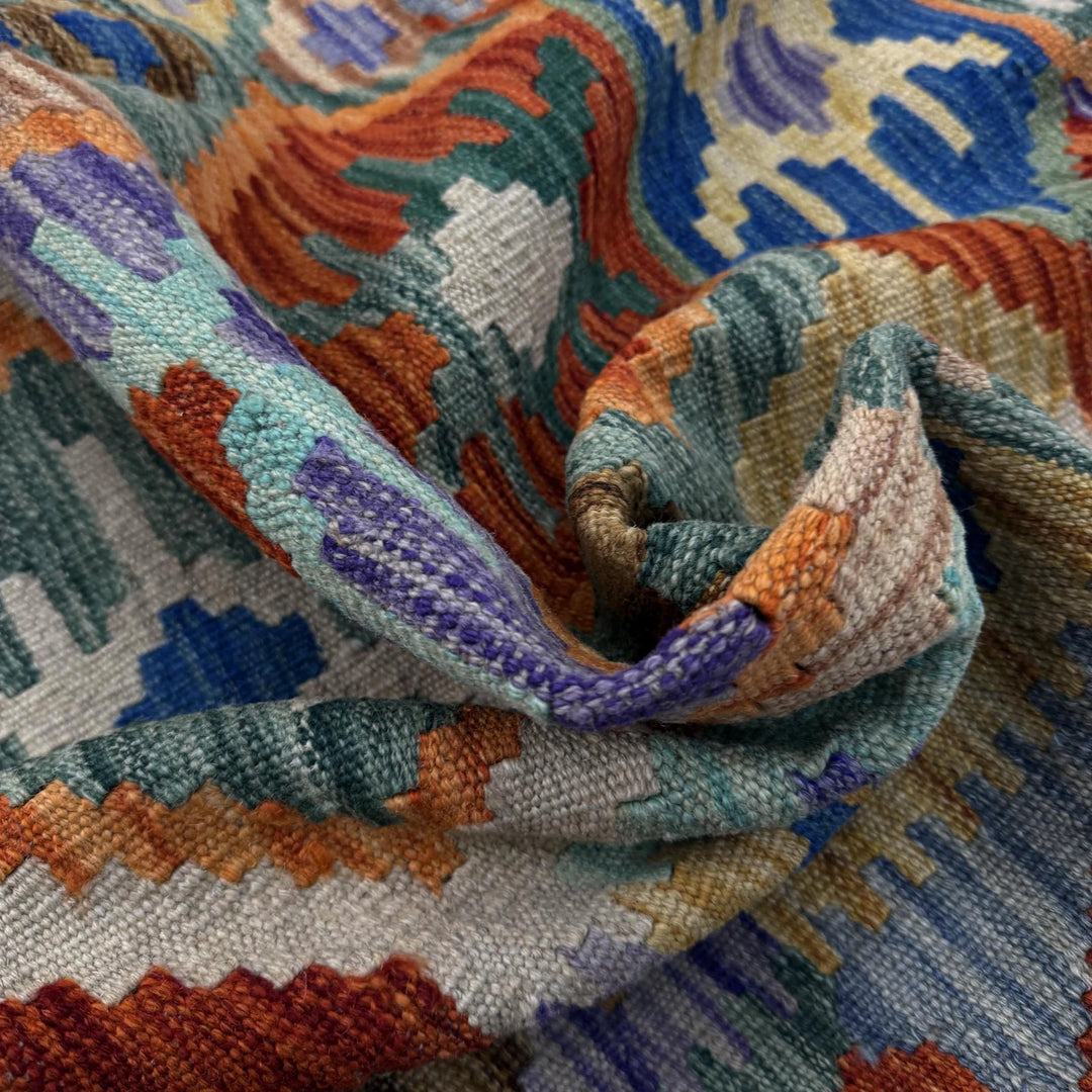 Afghan Vegetable Kilim Rug 4' 1" x 5' 6" Flat-Weave | No. AL414113