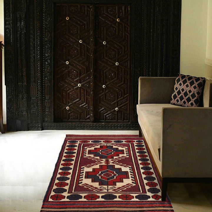 Beige Afghan Kilim Rug 2' 9" x 4' 11" Flat-Weave | No. AL41421