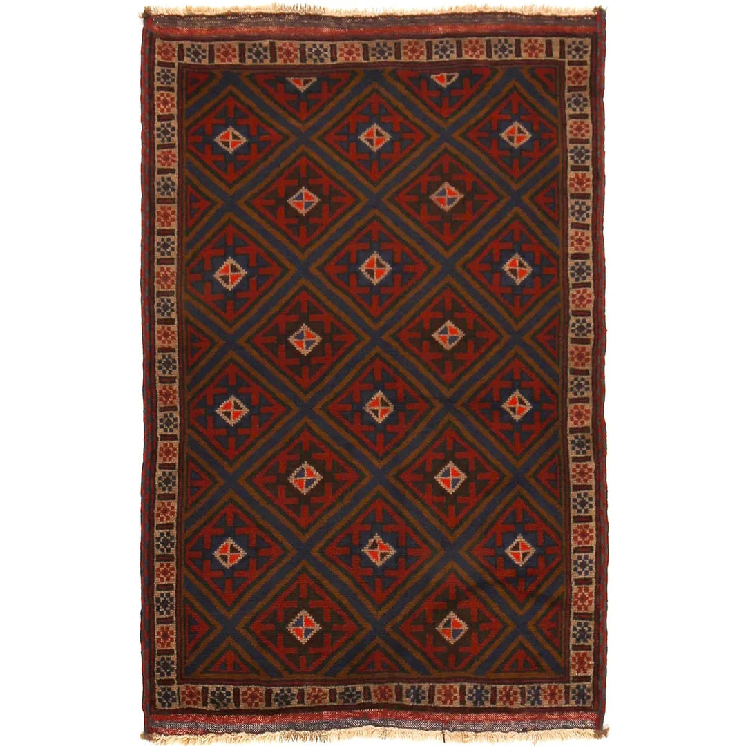 Afghan Baluchi Rug 3' 3" x 4' 10" Hand-Knotted | No. AL41502