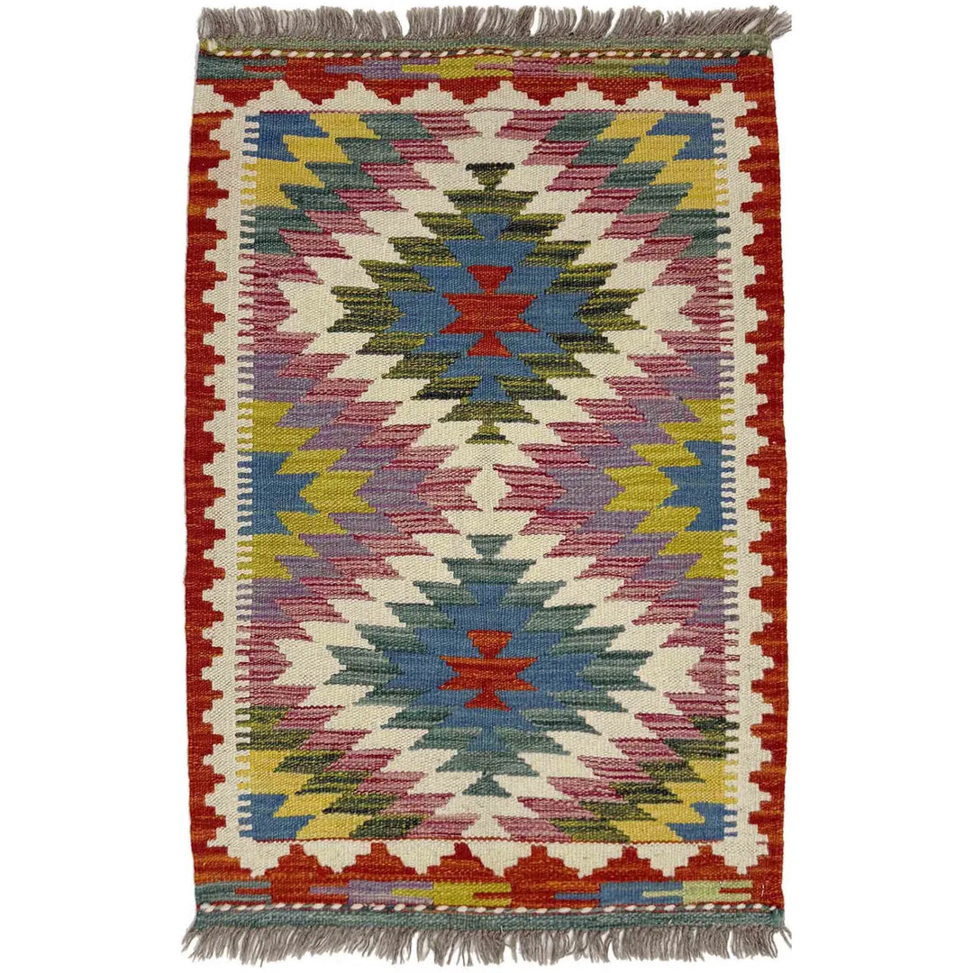 Afghan Vegetable Kilim Rug 2' 0" x 2' 11" Flat-Weave | No. AL415056