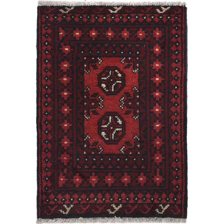 Red Afghan Oriental Rug 1' 7" x 2' 2" Hand-Knotted | No. AL41513