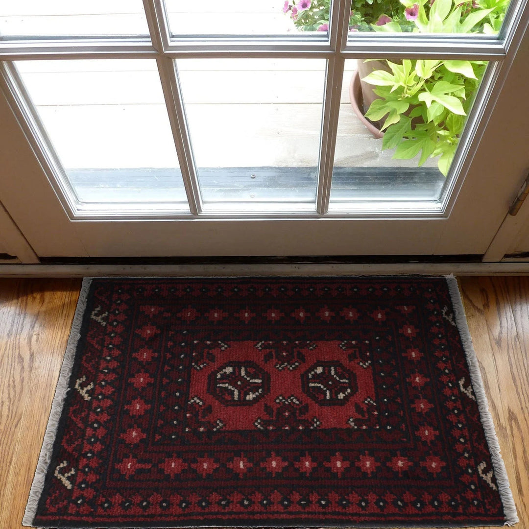 Red Afghan Oriental Rug 1' 7" x 2' 2" Hand-Knotted | No. AL41513