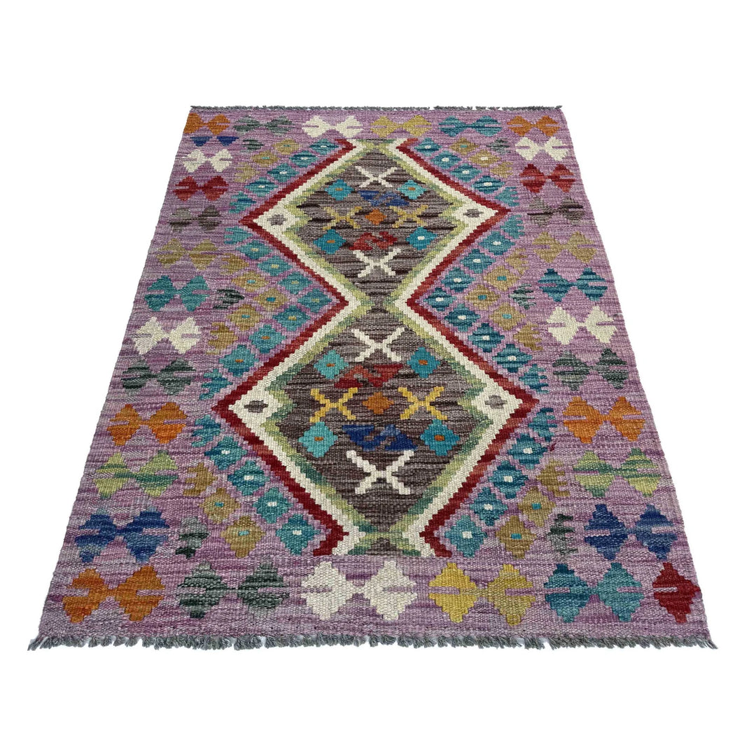 Afghan Vegetable Kilim Rug 2' 7" x 3' 11" Flat-Weave | No. AL41537