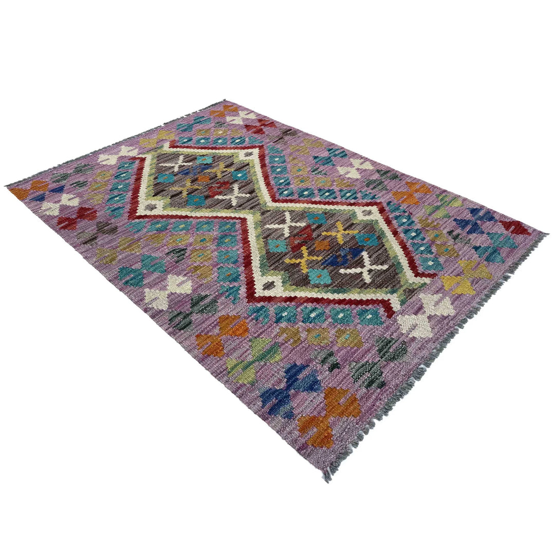 Afghan Vegetable Kilim Rug 2' 7" x 3' 11" Flat-Weave | No. AL41537