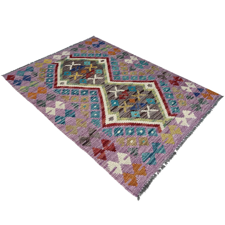 Afghan Vegetable Kilim Rug 2' 7" x 3' 11" Flat-Weave | No. AL41537