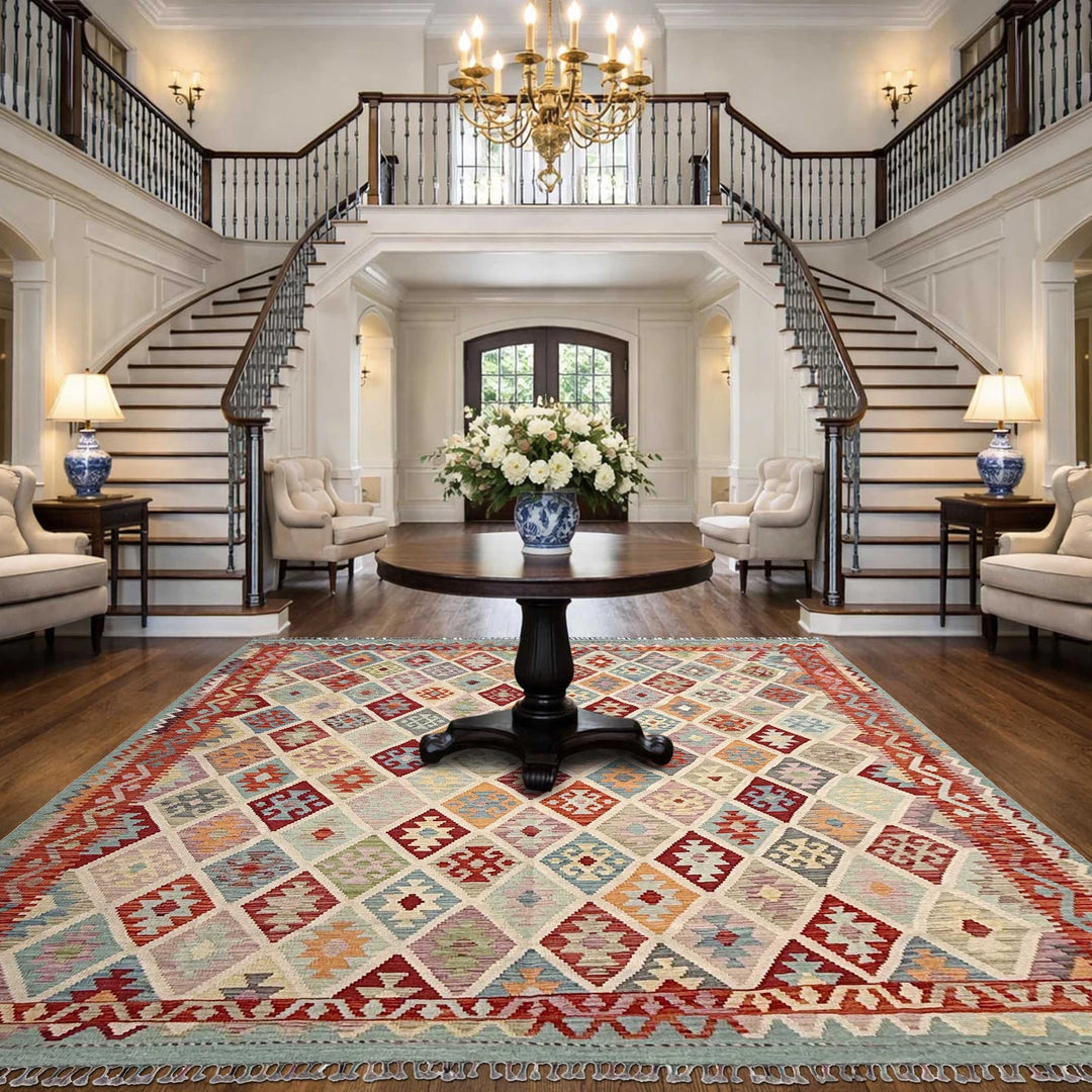 Afghan Vegetable Kilim Rug 8' 5" x 10' 0" Flat-Weave | No. AL41571