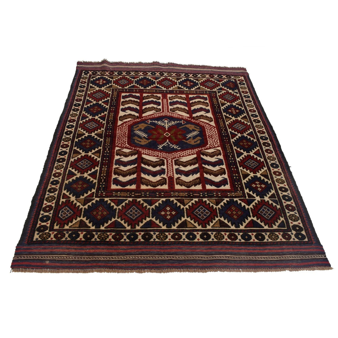 Afghan Barjista Kilim Rug 4' 5" x 5' 12" Flat-Weave | No. AL41573