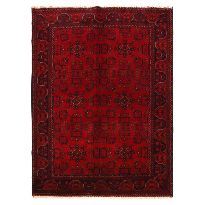 Red Afghan Khal Mohammadi Rug 4' 10" x 6' 7" Hand-Knotted | No. AL41626
