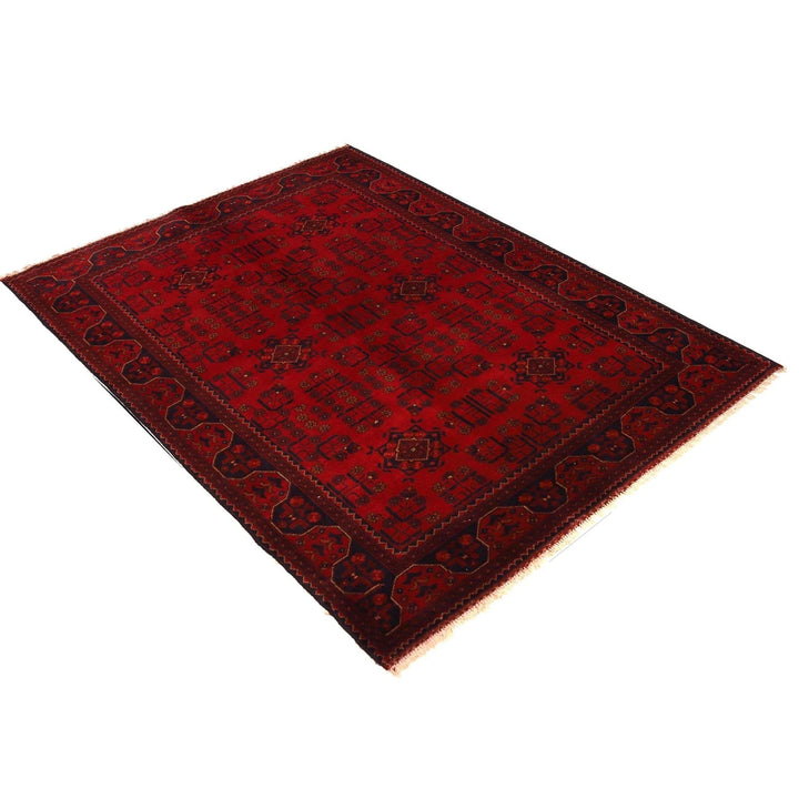 Red Afghan Khal Mohammadi Rug 4' 10" x 6' 7" Hand-Knotted | No. AL41626