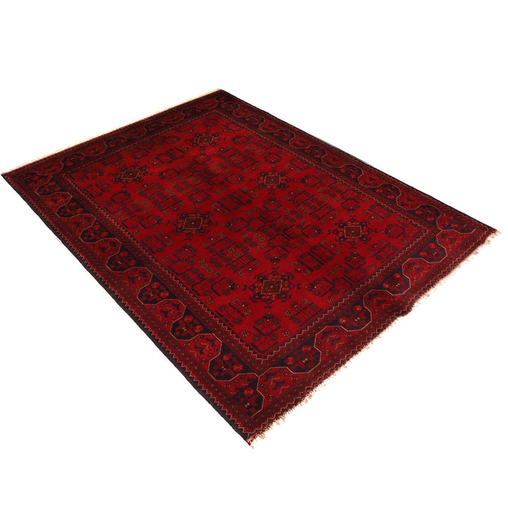 Red Afghan Khal Mohammadi Rug 4' 10" x 6' 7" Hand-Knotted | No. AL41626
