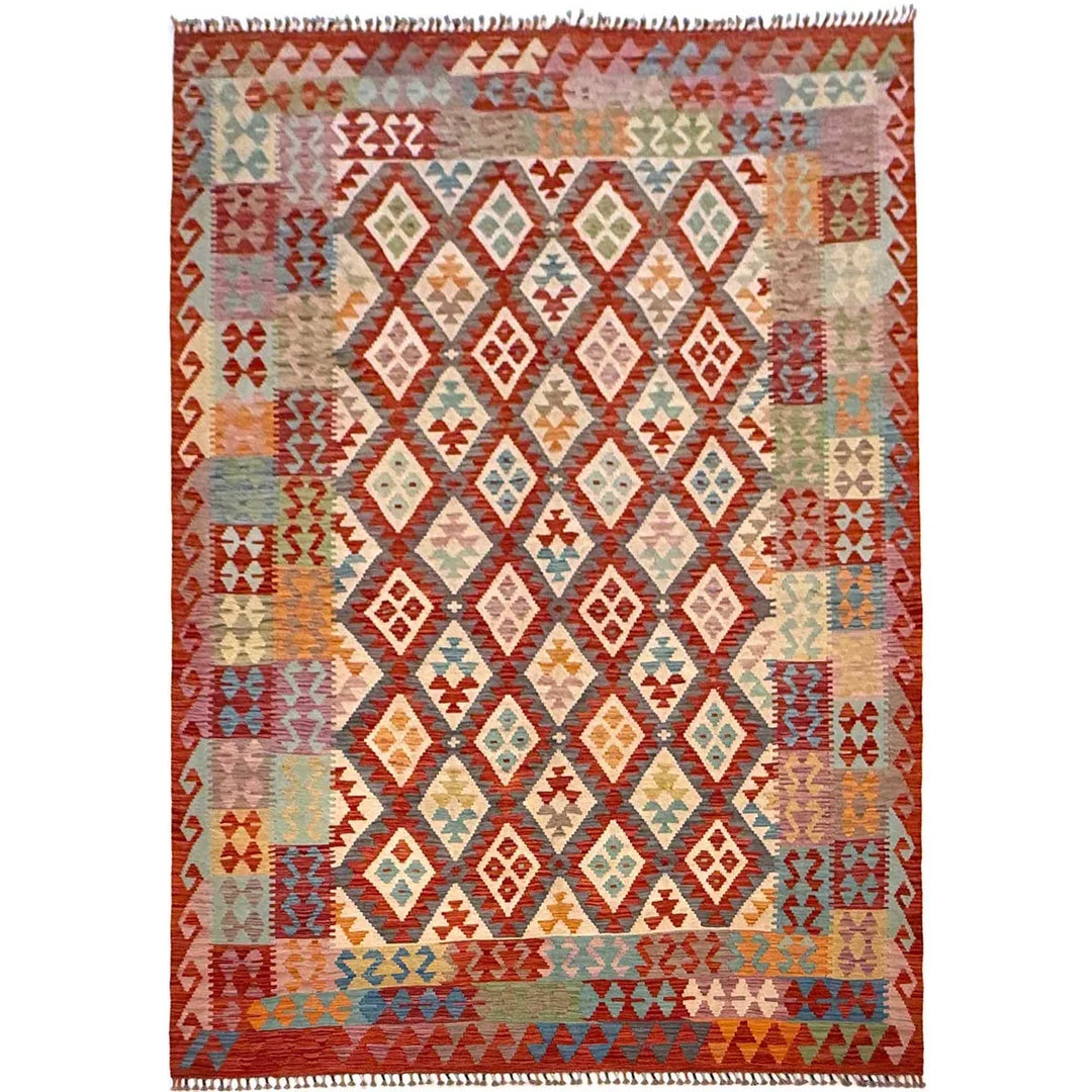 Afghan Kilim Rug 6' 7" x 9' 11" Flat-Weave | No. AL41698