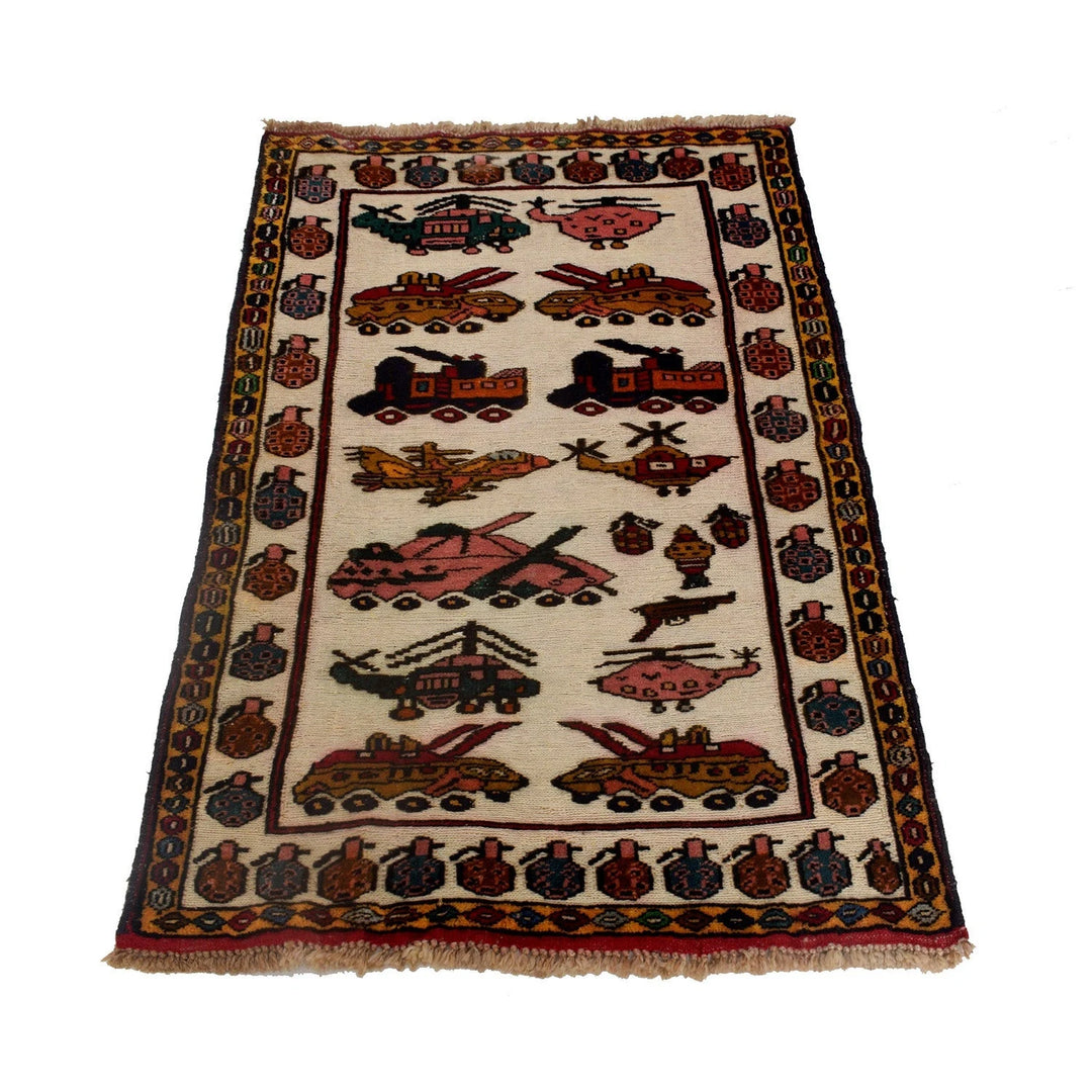 Ivory Afghan War Kilim Rug 2' 7" x 4' 3" Flat-Weave | No. AL41710