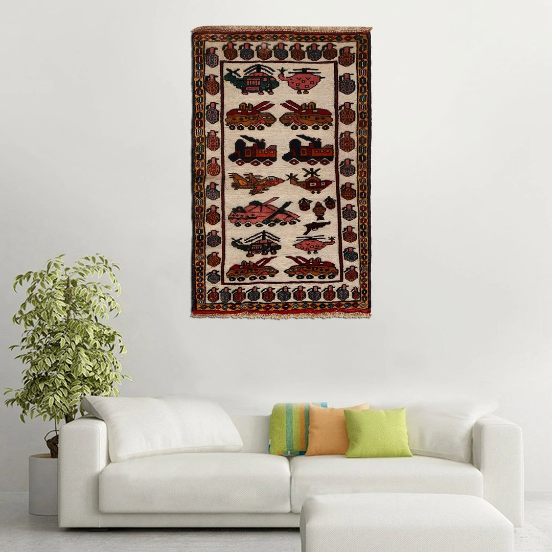 Ivory Afghan War Kilim Rug 2' 7" x 4' 3" Flat-Weave | No. AL41710