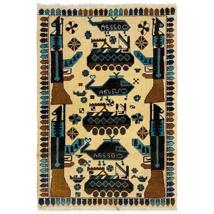 Afghan War Rug 2' 10" x 4' 2" Hand-Knotted | No. AL41727