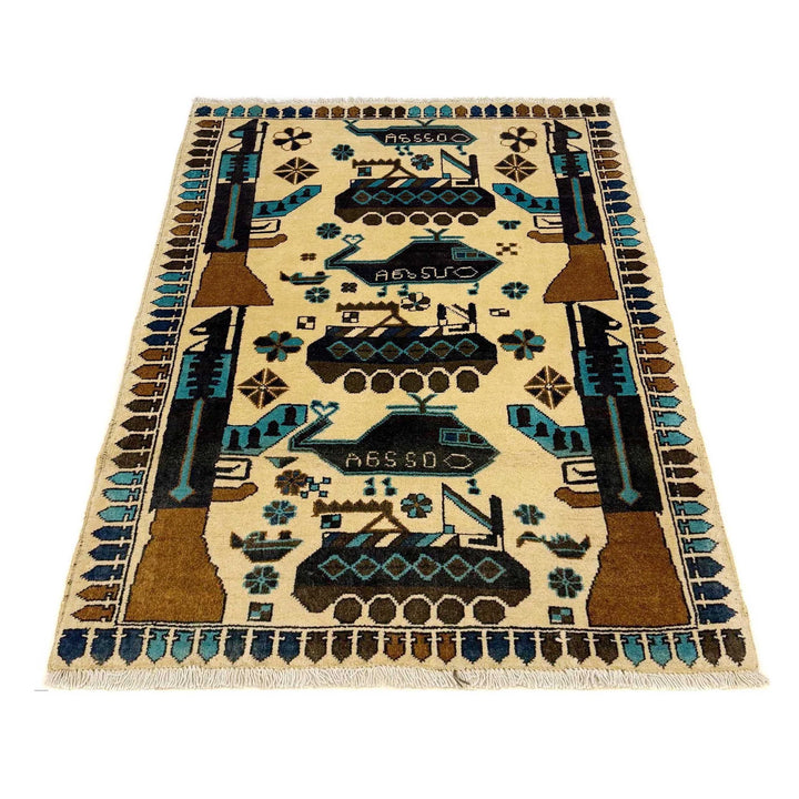 Afghan War Rug 2' 10" x 4' 2" Hand-Knotted | No. AL41727