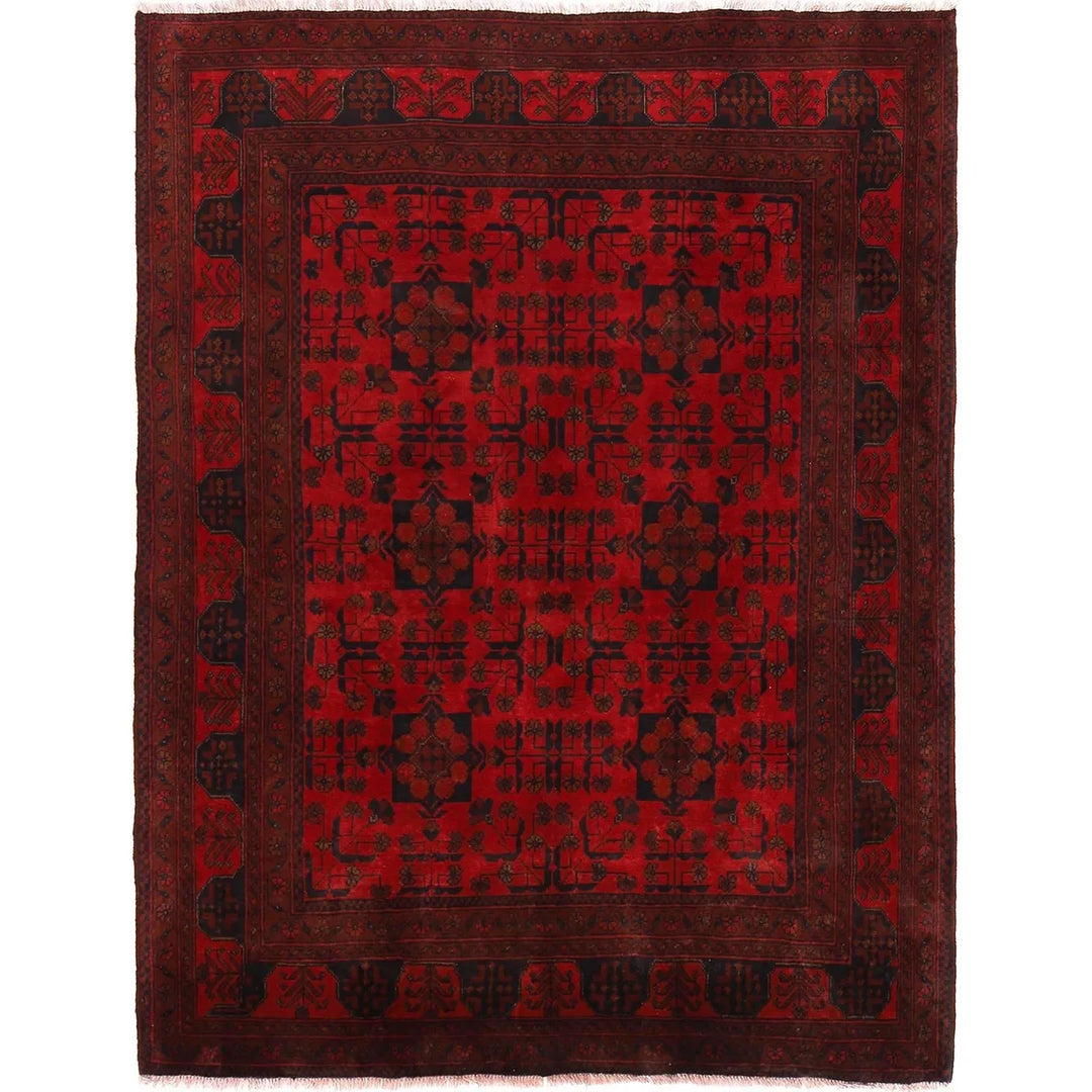 Red Afghan Khal Mohammadi Rug 5' 0" x 6' 4" Hand-Knotted | No. AL41866