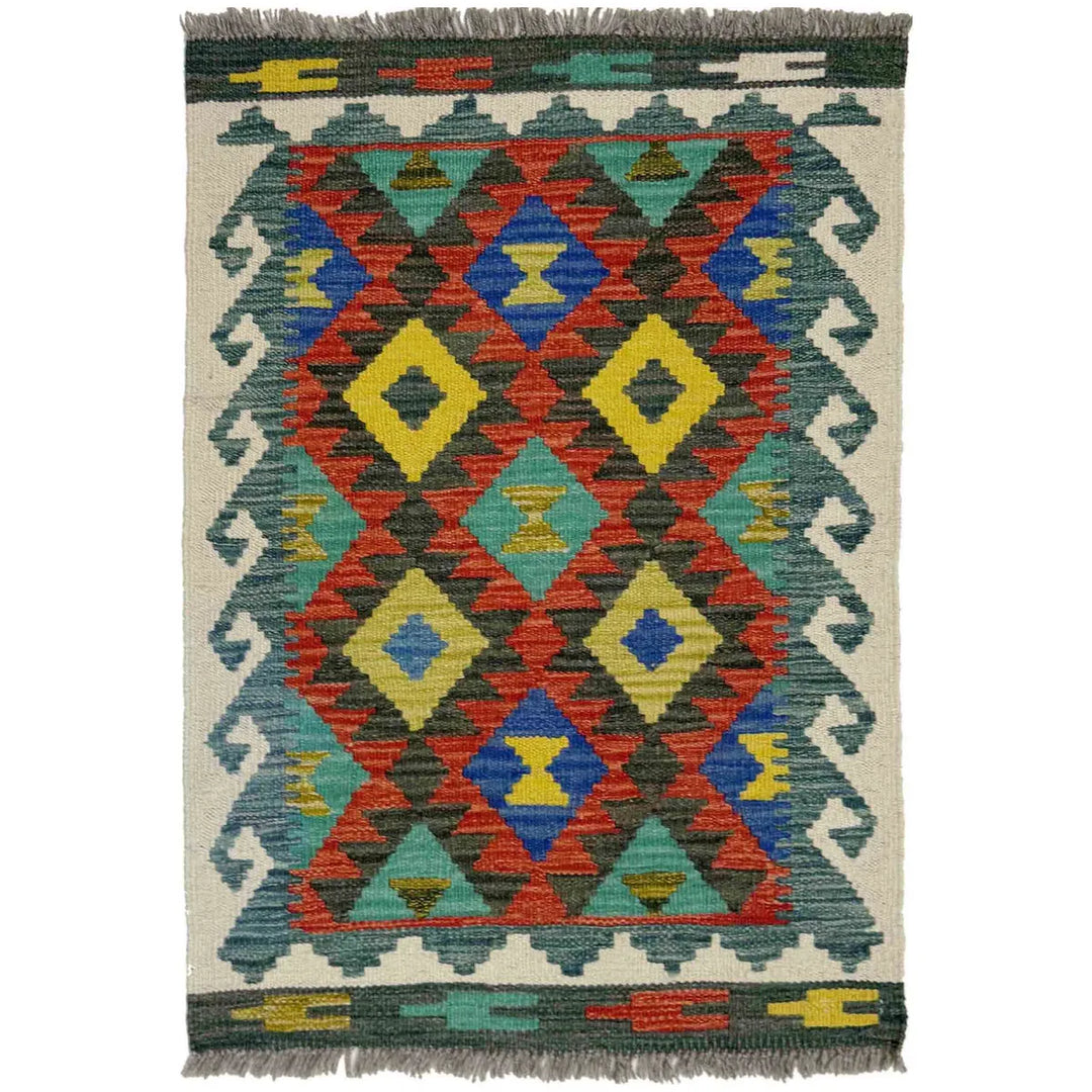 Afghan Vegetable Kilim Rug 2' 1" x 2' 9" Flat-Weave | No. AL418811