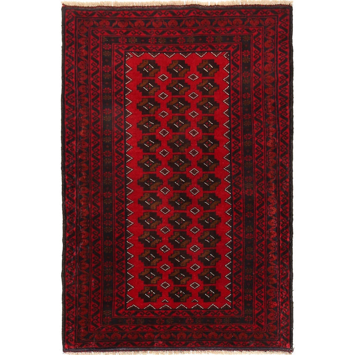 Red Afghan Baluchi Rug 2' 11" x 4' 8" Hand-Knotted | No. AL41908